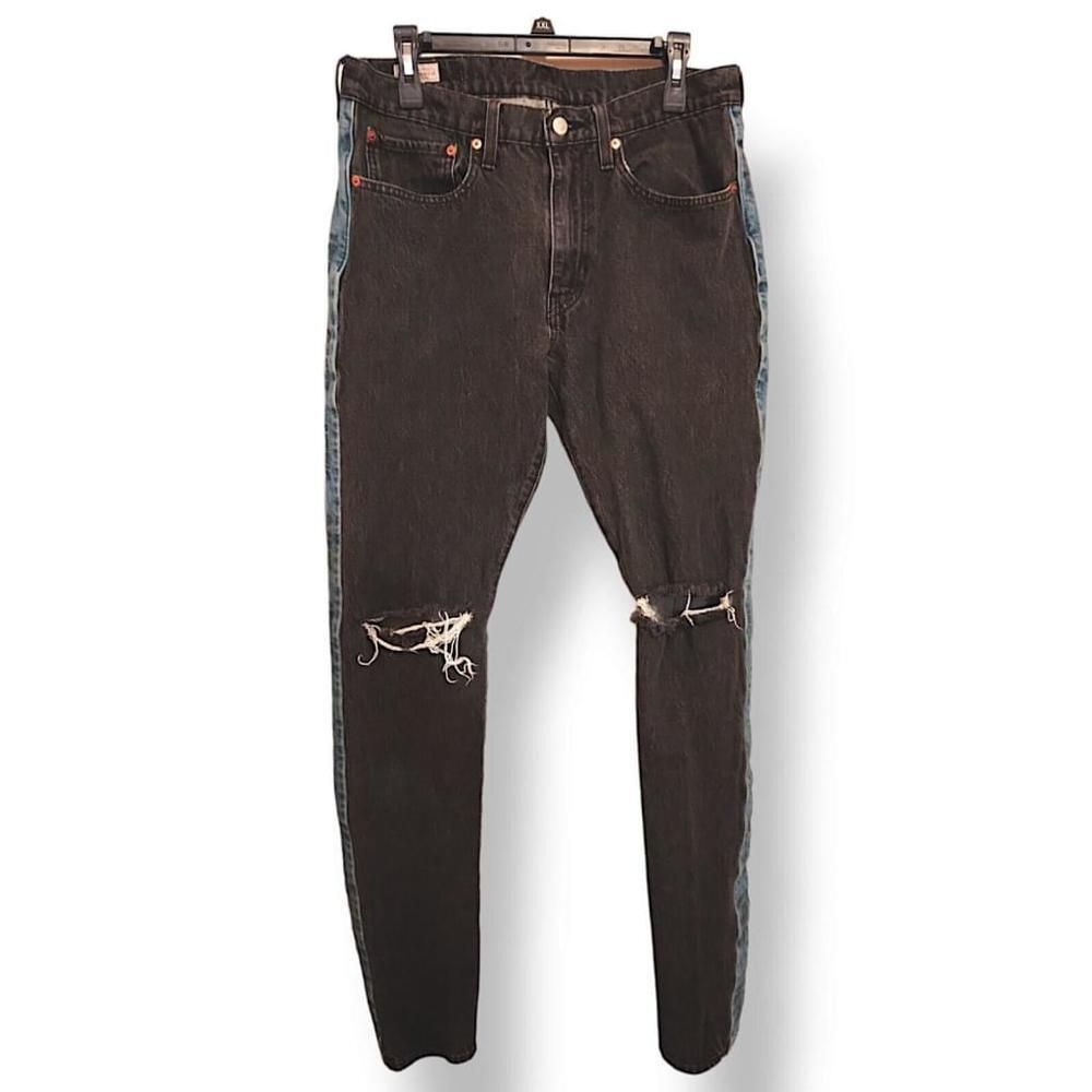 Levi's Jeans Mens 34 Lo-Ball Big E Stacked Slim Tapered Logo Distressed Black